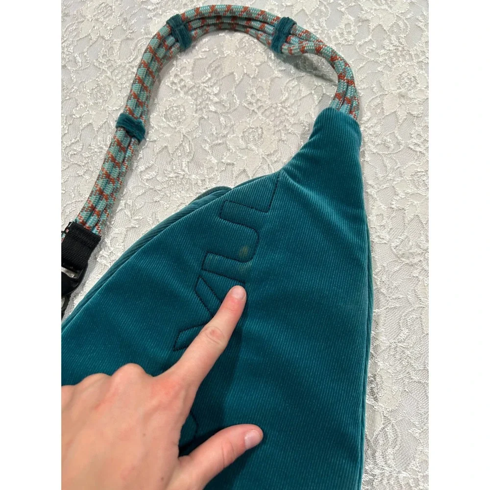 KAVU Teal Corduroy Sling Rope Crossbody Backpack Hiking Gorpcore Utility
